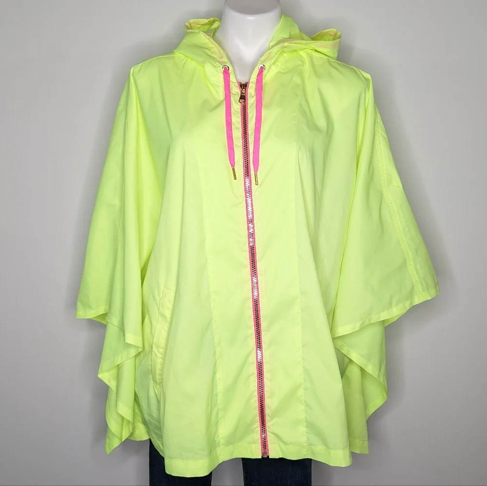 Lilly Pulitzer neon yellow hooded poncho windbreaker rain jacket L/XL - Picture 1 of 11